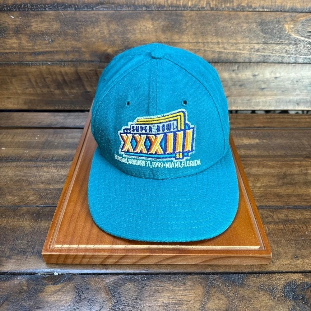 Vintage 1999 Super Bowl XXXIII Snap Back Hat Miami FL Blue Aqua 1079 of 2000